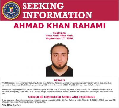 FBI công bố hình ảnh và phát lệnh truy nã Ahmad Khan Rahami. Photo Courtesy: Reuters