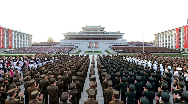 A rally celebrating the success of a recent nuclear test is held in Kim Il Sung square in this undated photo released September 13, 2016. (Photo: KCNA/via Reuters)