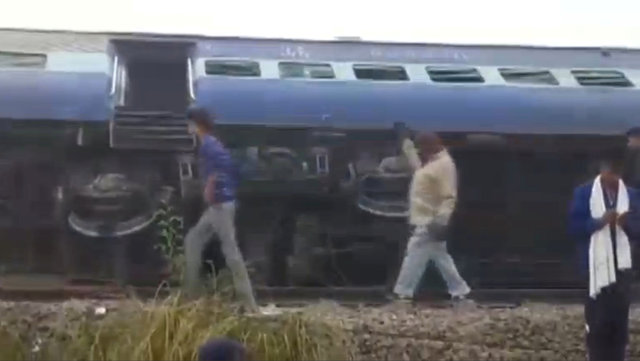 A view of a derailed train in Kanpur, in India's northern state of Uttar Pradesh, in this still image taken from video November 20, 2016. (ANI/ via Reuters TV)
