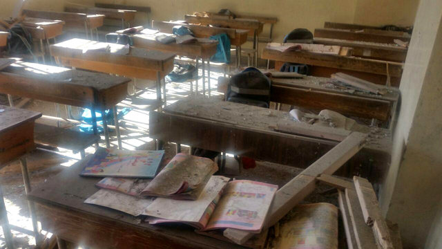 A view shows the damage inside a classroom after shelling by Syrian rebels on government-held western Aleppo, Syria in this handout picture provided by SANA on November 20, 2016. (Photo: SANA/ Handout via Reuters)