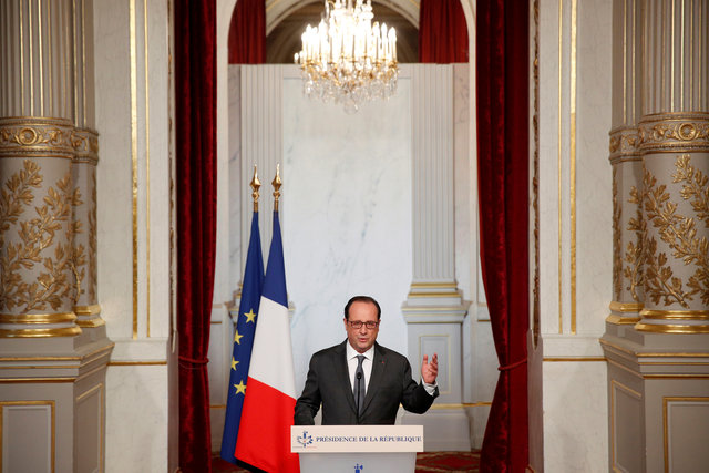 French President Francois Hollande delivers a statement on US election results at the Elysee Palace in Paris, France, November 9, 2016. (Photo: Reuters)