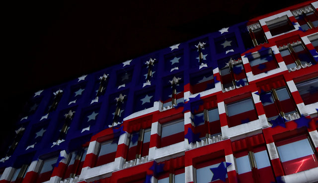 The US flag is projected on the facade of the US Embassy, during the US Presidential election, in London, Britain, November 8, 2016. (Photo: Reuters)