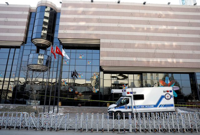 A Turkish police forensic vehicle is parked outside the art gallery Russian Ambassador to Turkey Andrei Karlov was shot to death. (Photo: Reuters)