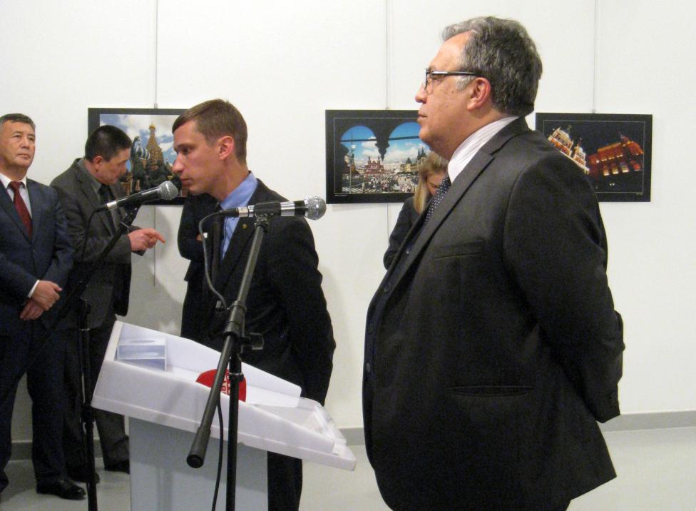 Russian Ambassador to Turkey Andrei Karlov makes a speech at an art gallery shortly before he was shot in Ankara, Turkey, December 19, 2016 (Photo: Reuters)